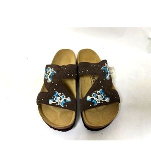 Brown Floral Embroidered Slide Sandals - Women's Comfort